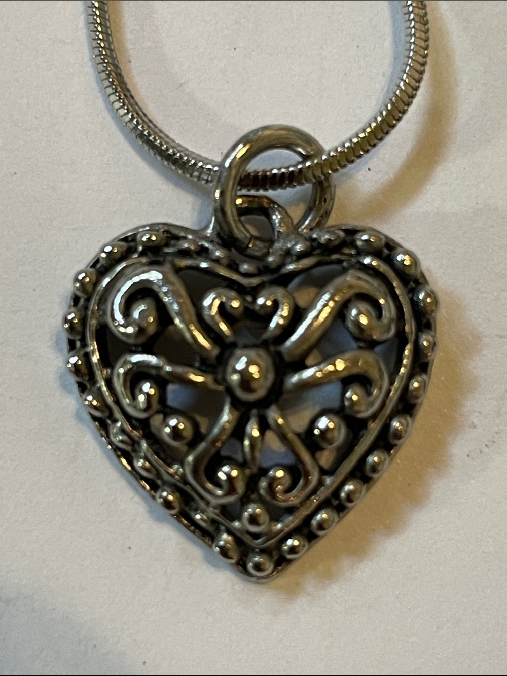 Filigree Heart Pendant Necklace in Silver-Tone